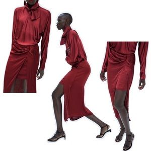 Zara Basic Collection Burgandy Satin Layer Skirt